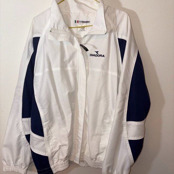 NWT VINTAGE DIADORA FULL-ZIP WARM UP JACKET BLUE WHITE XL RETRO WINDBREAKER - Picture 2 of 11